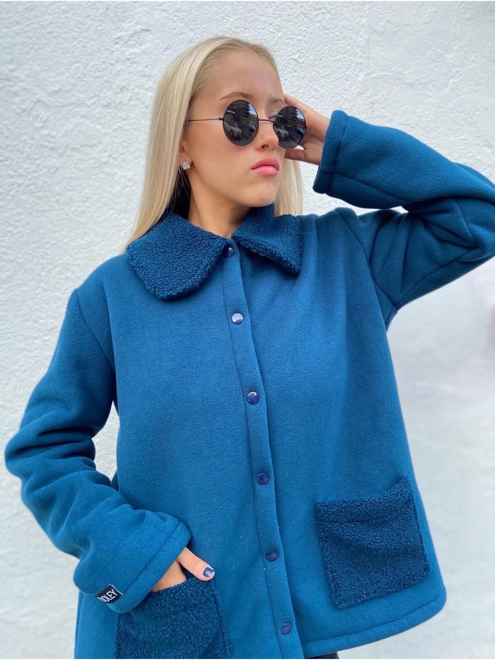 Women's Green Teddy Jacket with Contrast Collar
